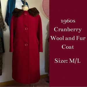 Vintage 1960s Printzess Cranberry Red Wool and Fur Coat